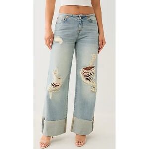 TRUE RELIGION
Women's Blue Leila Cuffed Low Rise‎ Baggy Jean